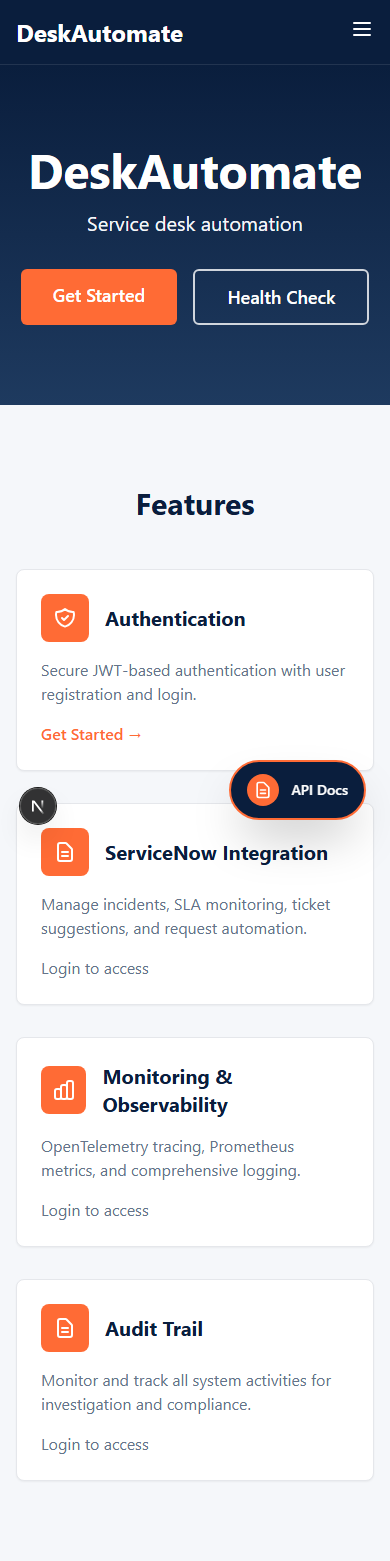 DeskAutomate mobile preview